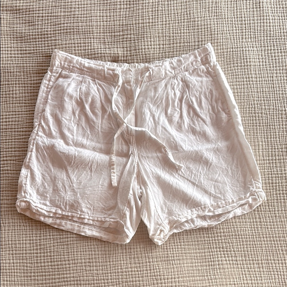 Lands' End White Linen-Blend Drawstring Shorts
